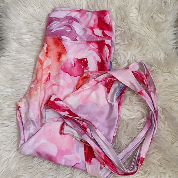 Bright Pink and Purple Yoga Floral Wrap Leg Active Leggings - Picture 4 of 6